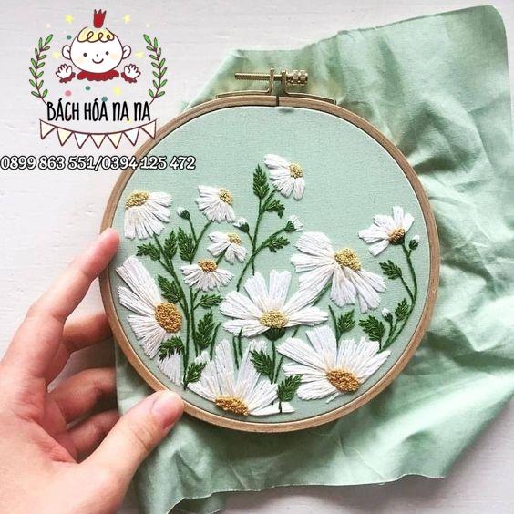 DIY nguyên liệu thêu HOA CÚC- KIT THÊU TAY DAISY TRANG TRÍ NHÀ CỬA- BÁCH HÓA NA NA