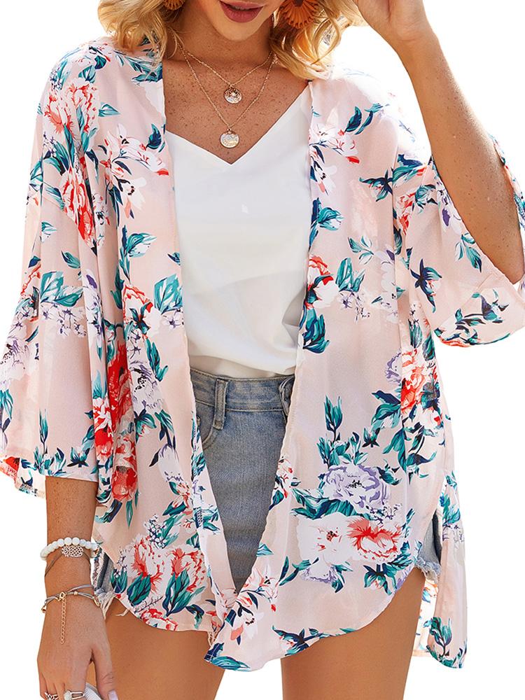 Áo khoác Cardigan in họa tiết hoa đơn giản cho hoạt động mùa hè, đi biển