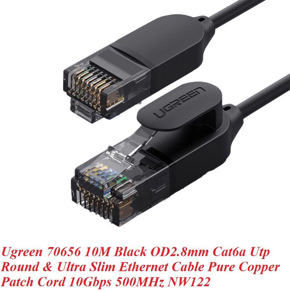 Ugreen UG70656NW122TK 10M 10Gbps 500MHz cat6a màu đen siêu mỏng OD2.8mm cáp mạng Utp LAN Ethernet toàn đồng - HÀNG CHÍNH HÃNG