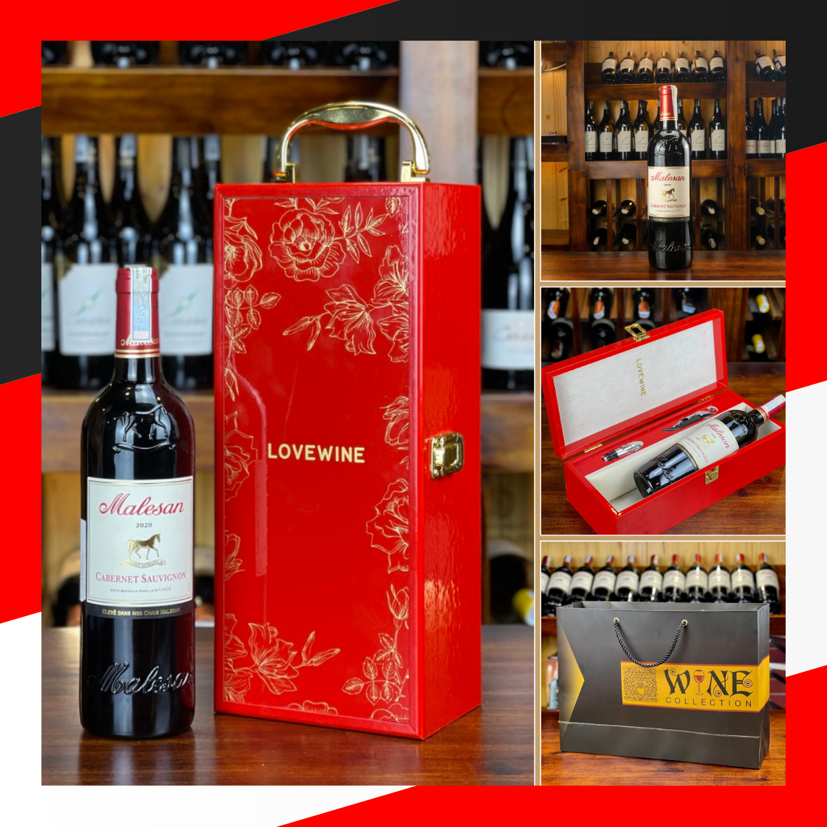 Hộp sơn mài Lovewine 1 chai rượu vang Pháp Malesan Cabernet