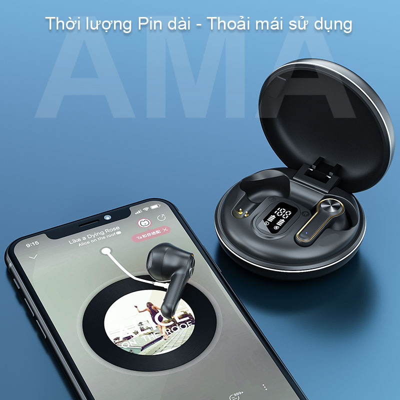 Tai nghe Bluetooth 5.0 TWS Không dây Nhét tai Màn hình Kỹ thuật số AMA H7 Hàng nhập khẩu