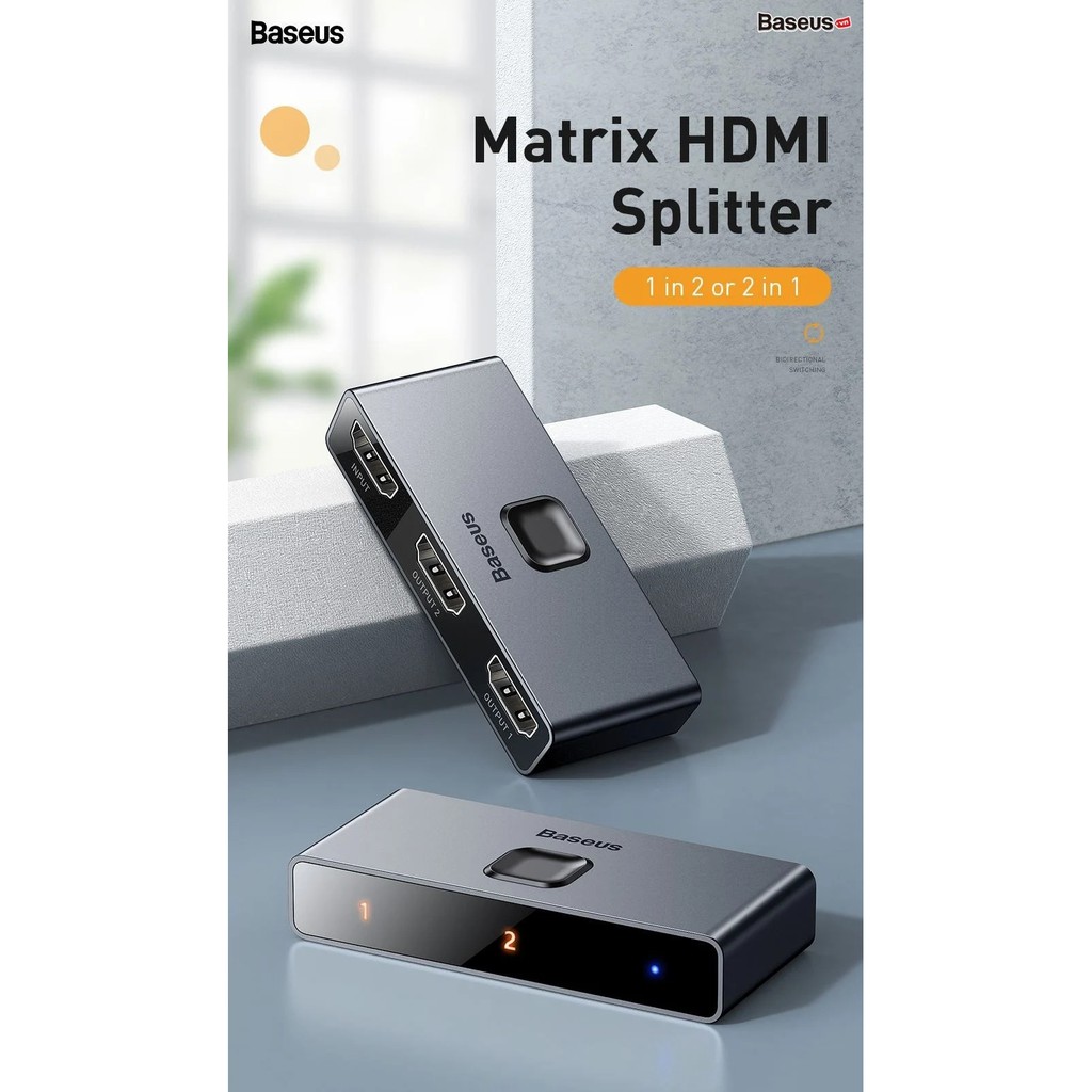 Thiết bị chia cổng HDMI 2 chiều Baseus Matrix HDMI Splitter - Hàng chính hãng