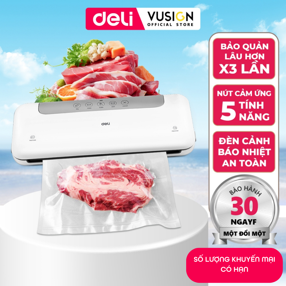 Máy Hút Chân Không Hàng Chính Hãng Deli Hút Tự Động Hàn Miệng Túi Lực Hút Mạnh Bảo Quản Thực Phẩm Tươi Lâu Hơn 3 Lần