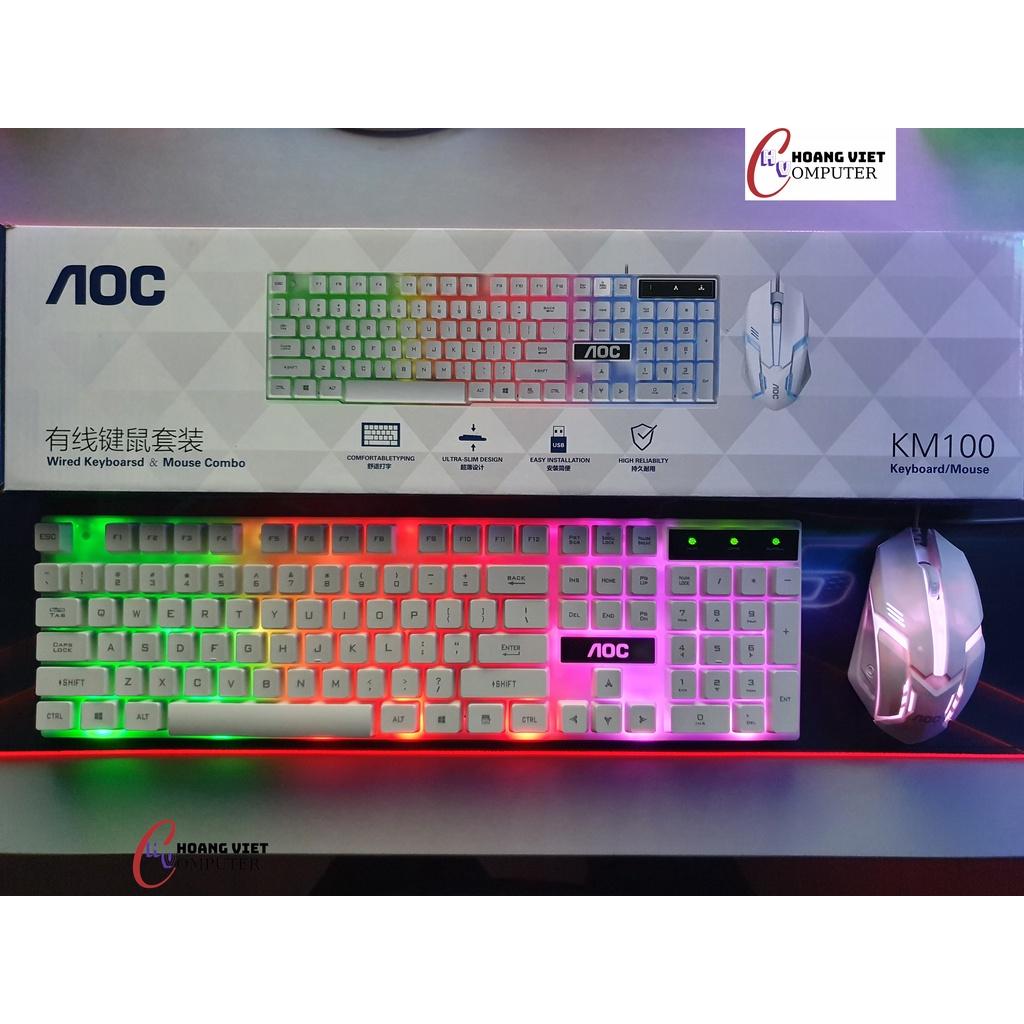 Bộ Bàn Phím Chuột Gaming AOC KM100, Keyboard Bàn Phím Chuột Chuyên Game Đèn LED 7 Màu, Hàng Chính Hãng AOC