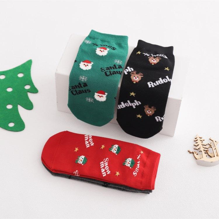 Vớ Ngắn Noel 4 Đôi Vớ Cotton Cổ Ngắn In Họa Tiết Noel Hoạt Hình Vui Nhộn Tất Nữ Phong Cách Nhật Hàn Giáng Sinh Ulzzang