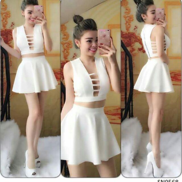 Sét áo croptop đan dây hở ngực