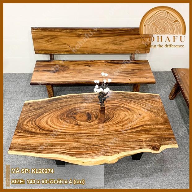 Mặt bàn trà, bàn sofa gỗ me tây nguyên tấm kiểu dáng độc đáo KL20274