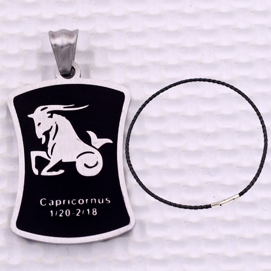 Mặt dây chuyền cung Ma Kết - Capricorn inox kèm vòng cổ dây da đen, Cung hoàng đạo
