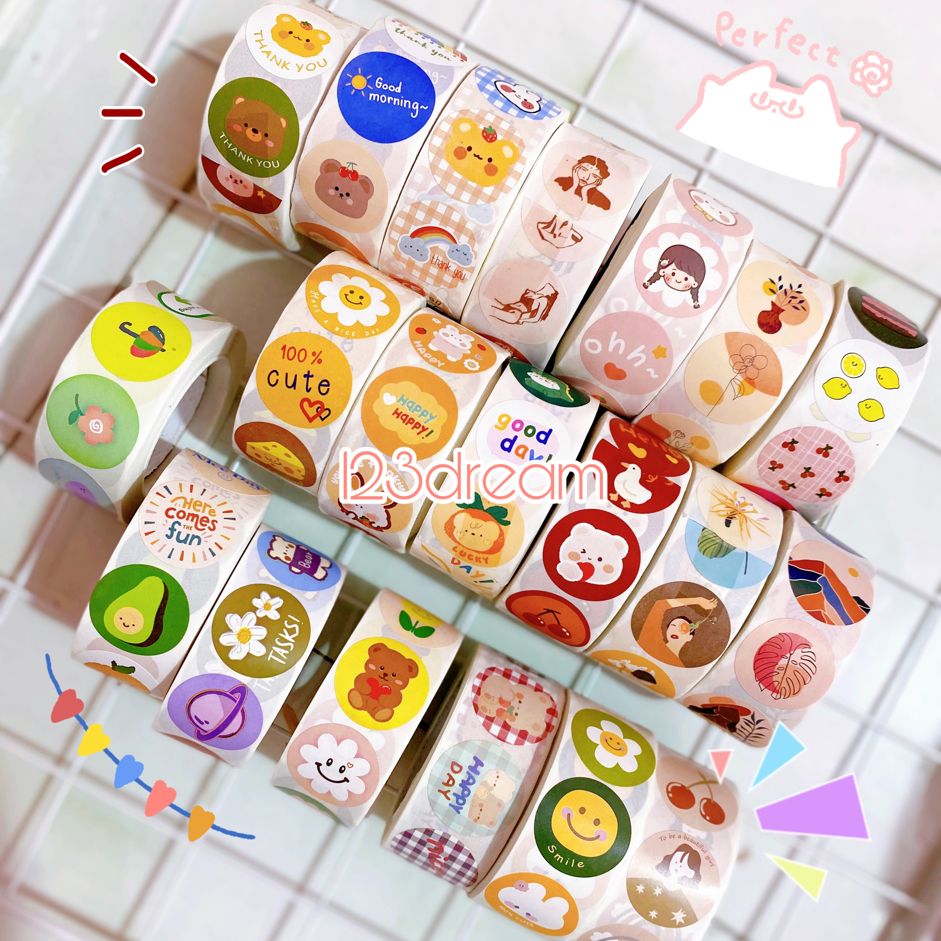 [Mix mẫu] Set 100 tem nhãn sticker mix các mẫu hình cute trang trí làm quà tặng