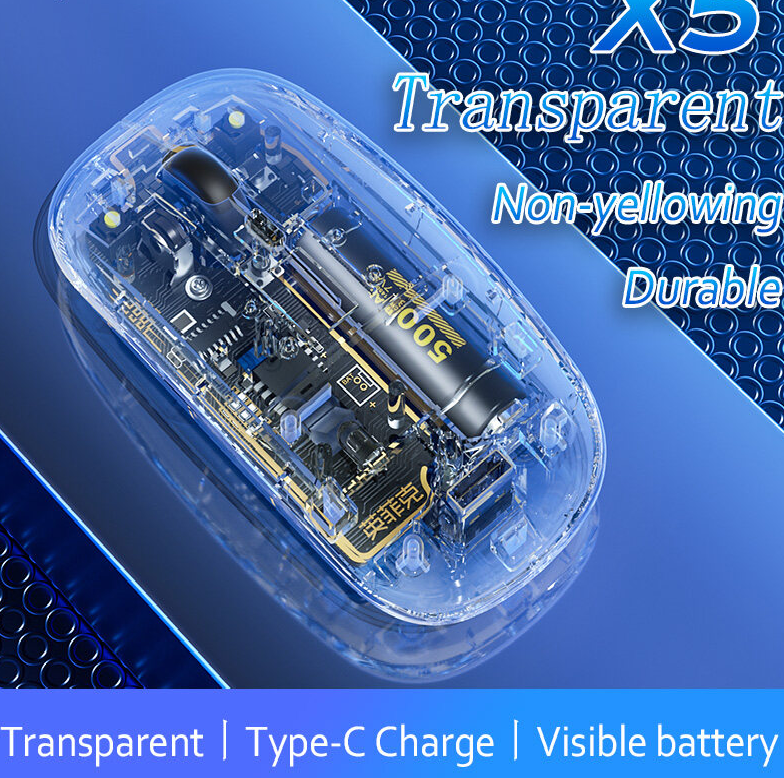 Chuột không dây X5 thiết kế trong suốt mới lạ kết nối bằng chip USB 2.4G với dung lượng pin lên đến 500mAh