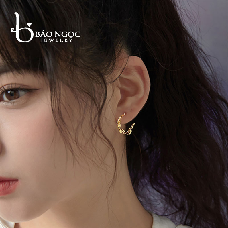 Bông Tai Bạc S925 Hình Nhành Lá Mạ Vàng 14k Độc Đáo - B2820 - Bảo Ngọc Jewelry