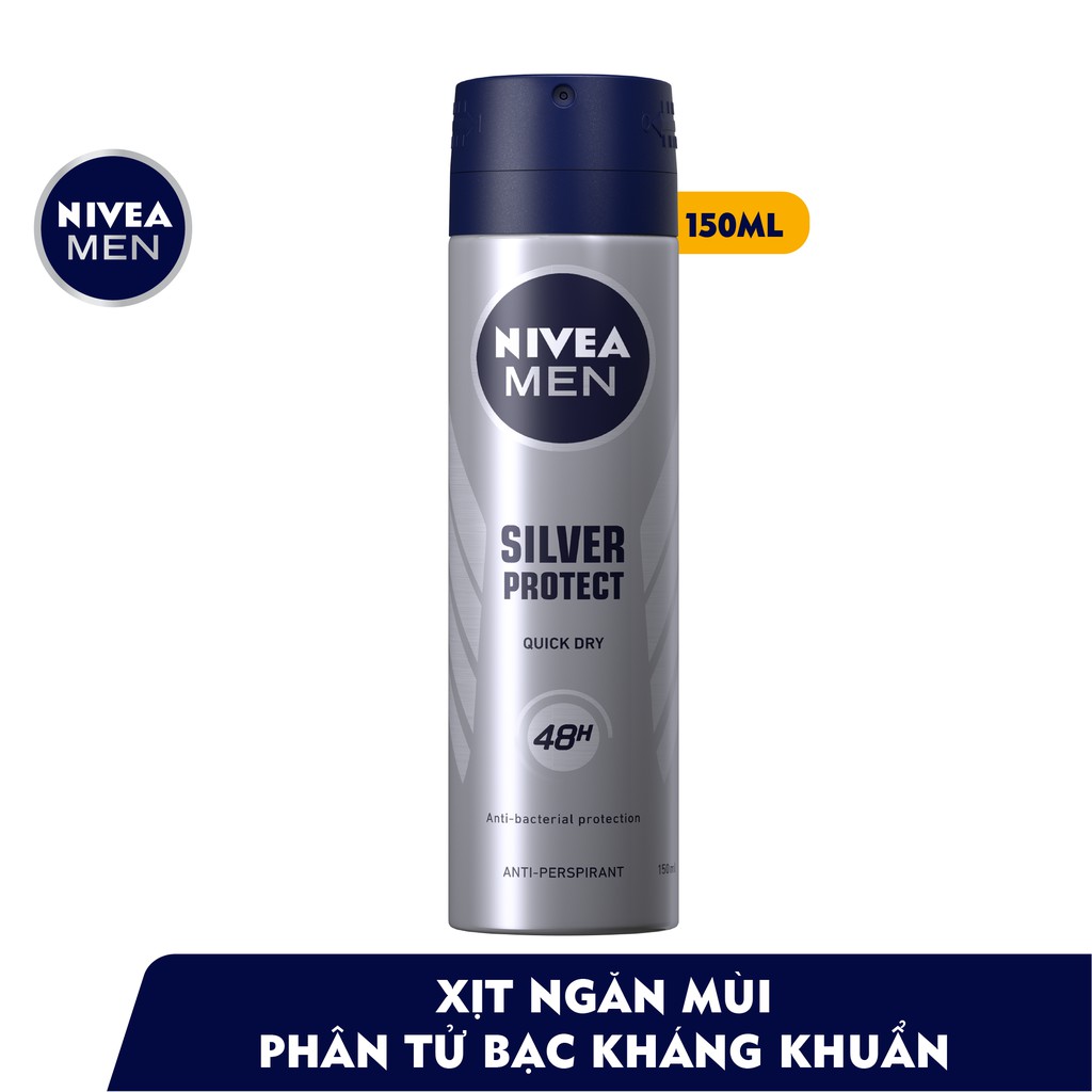 Bộ đôi Xịt Ngăn Mùi NIVEA MEN Silver Protect Phân Tử Bạc Giảm 99.9% Vi Khuẩn Gây Mùi - 82959
