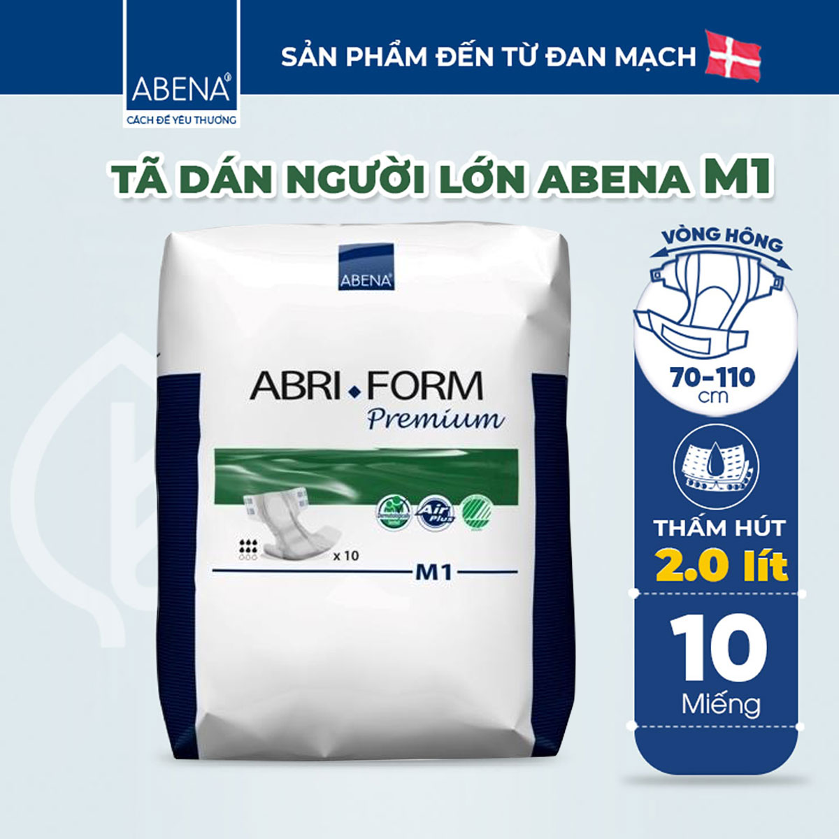 [Thấm hút 2 lít] Tã dán người lớn Abena Abri Form Premium M1 (10 miếng) - Nhập khẩu Đan Mạch