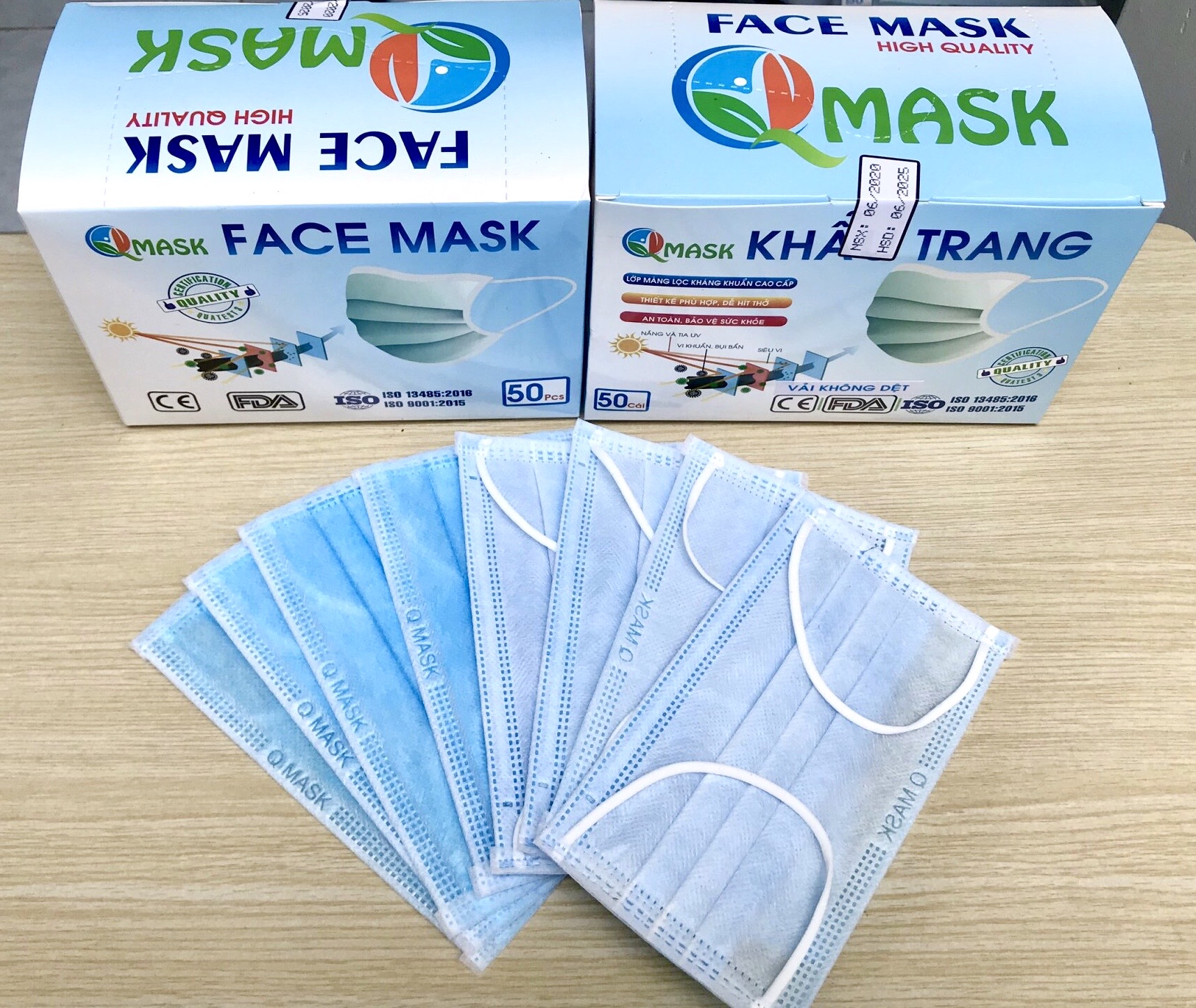 COMBO 2 HỘP KHẨU TRANG Y TẾ KHÁNG KHUẨN 4 LỚP QMASK ĐẠT TIÊU CHUẨN XUẤT KHẨU FDA HOA KỲ VÀ CE CHÂU ÂU- MÀU XANH