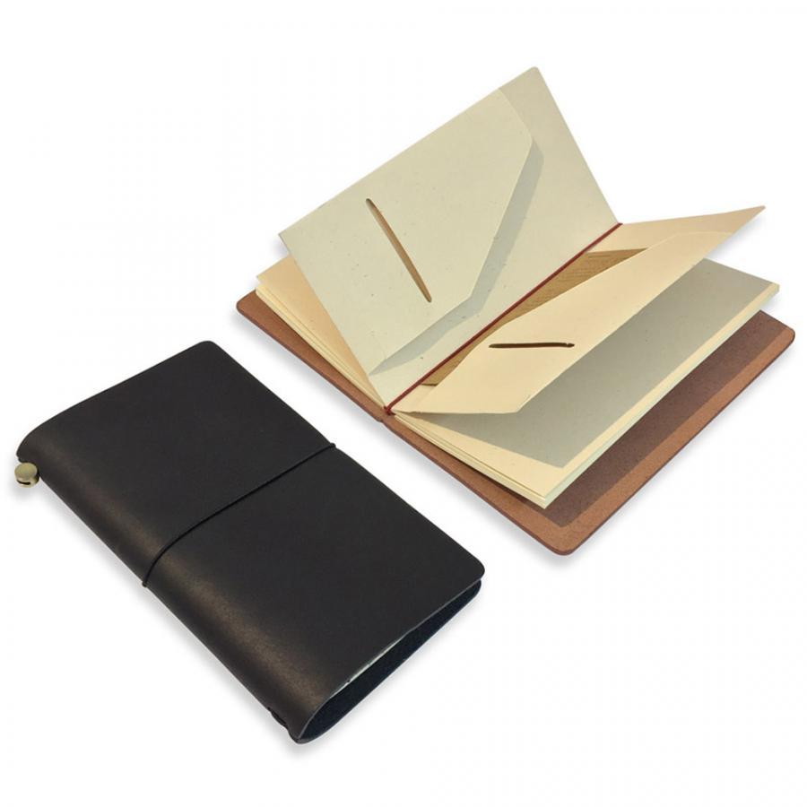 Sổ tay đẹp bìa da thật khắc tên - Sổ tay cho lữ khách - Leather Traveler Notebook Refillable - Jupiter 1R - Size 11x19,5cm