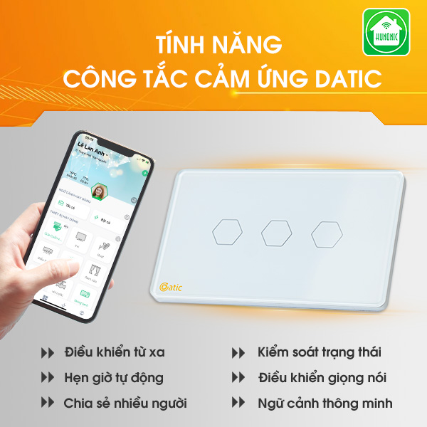 Công Tắc Cảm Ứng Datic – 3 Nút Màu Trắng - Hàng chính hãng