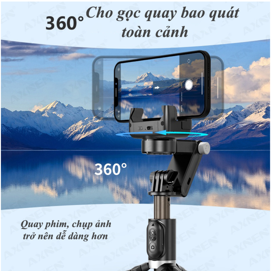 Gimbal Q18 - Gymbal điện thoại quay phim chống rung - Gậy selfie kéo dài - Gậy gimball chống rung cho điện thoại giá rẻ có đèn Led, xoay 360 độ - Hàng Chính Hãng