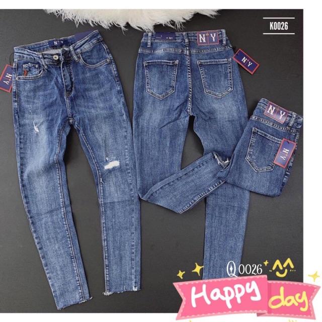 Quần jeans lưng cao rách 1 bên siêu chất- jeans xuất xịn