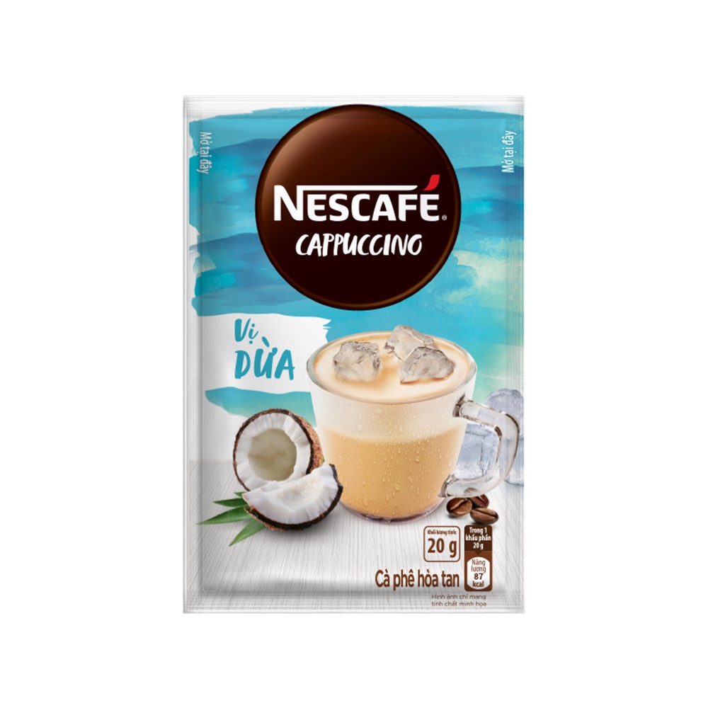 Combo 3 hộp cà phê hòa tan Nescafé Cappuccino vị dừa (Hộp 10 gói x 20g) - [Tặng bộ 3 ly thủy tinh]