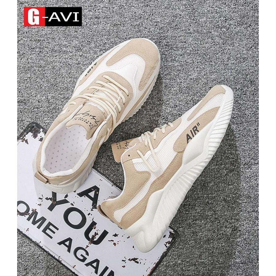 Giày sneaker thể thao vải lưới phối da, đế thông hơi thoáng mát, khử mùi đi cực êm chân AVi 395