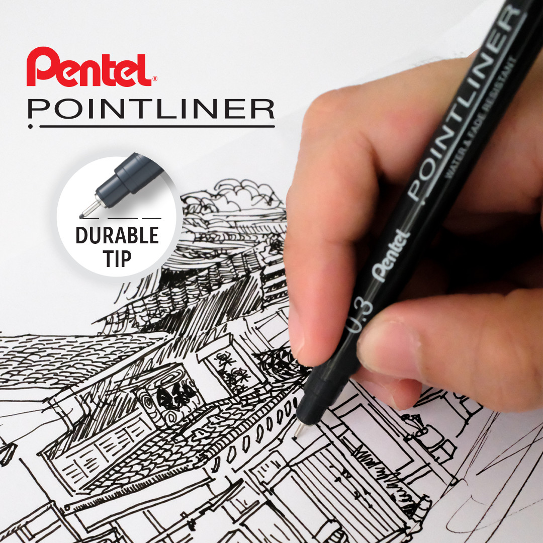 Bút Fineliner đi nét Pentel Pointliner Water &amp; Fade Resistant - 0.5mm - Màu đen (Black)