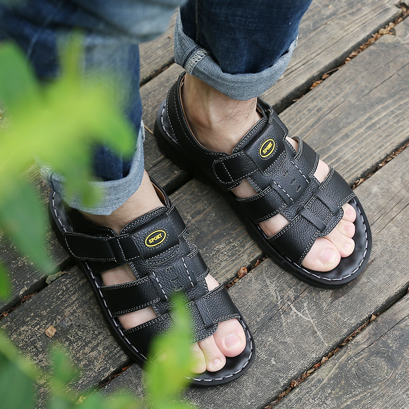 Giày Sandal (Xăng Đan) dép quai hậu big size cỡ lớn cho nam chân to cân đối bằng da bò - SD146