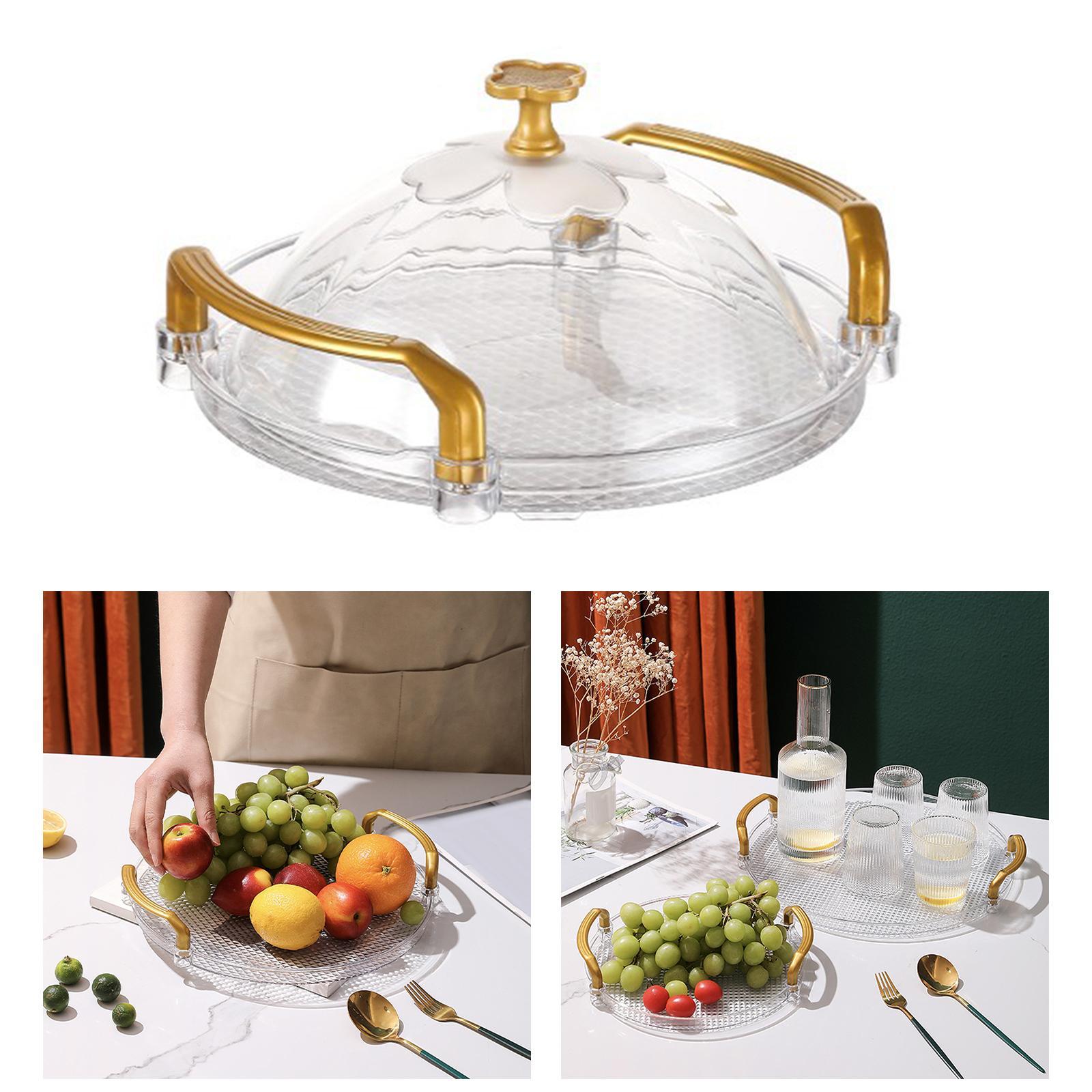 Cake Stand with Cover Round Serving Tray with Handle Dessert Snack Tray Countertop Organizer Transparent for Tea Breakfast