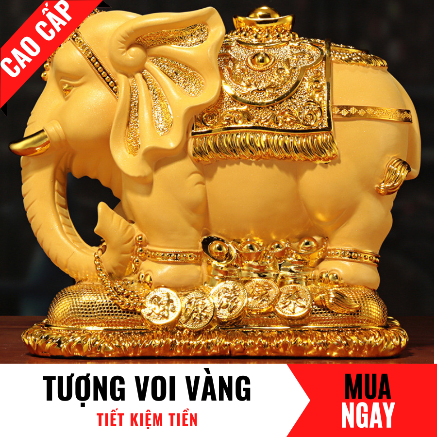 Tượng Voi Vàng Đựng Tiền Bằng Vàng Cát Mỹ Nghệ Cao 22cm