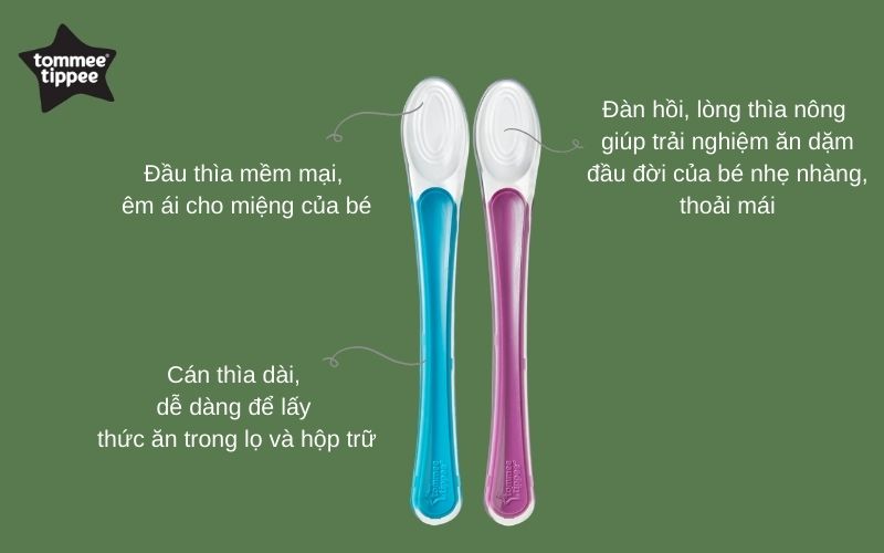 Thìa ăn dặm cán dài cho bé Tommee Tippee First Weaning từ 4 tháng (set 2 thìa)