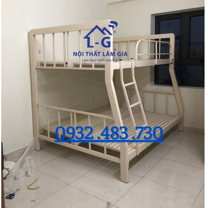 Giường sắt 2 tầng trẻ em hộp vuông 4x8 kích thước 1m4x1m6 Dài 2m