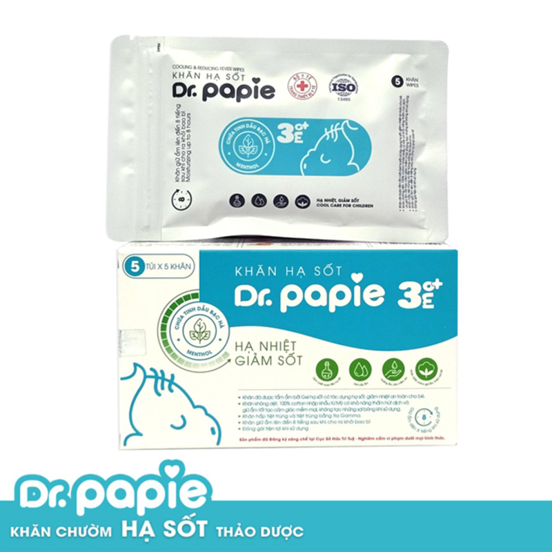Khăn lau hạ sốt Dr Papie cho bé 3M+