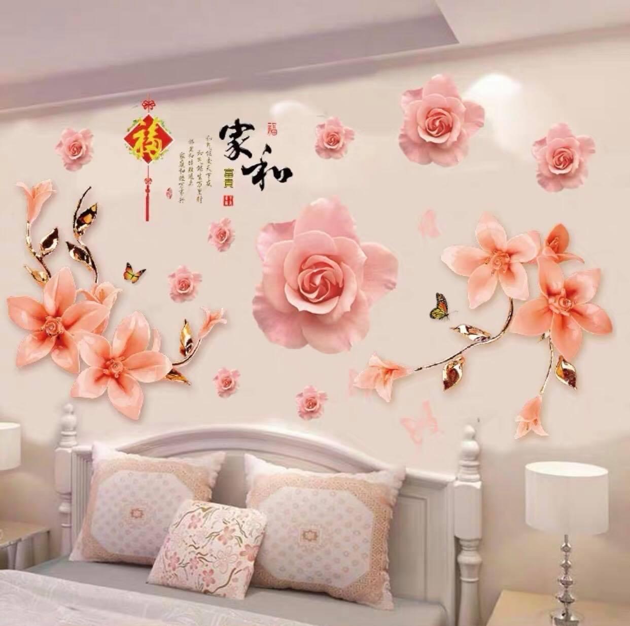 DECAL DÁN TƯỜNG HOA LY CAM VÀ HOA HỒNG 3D - HP869