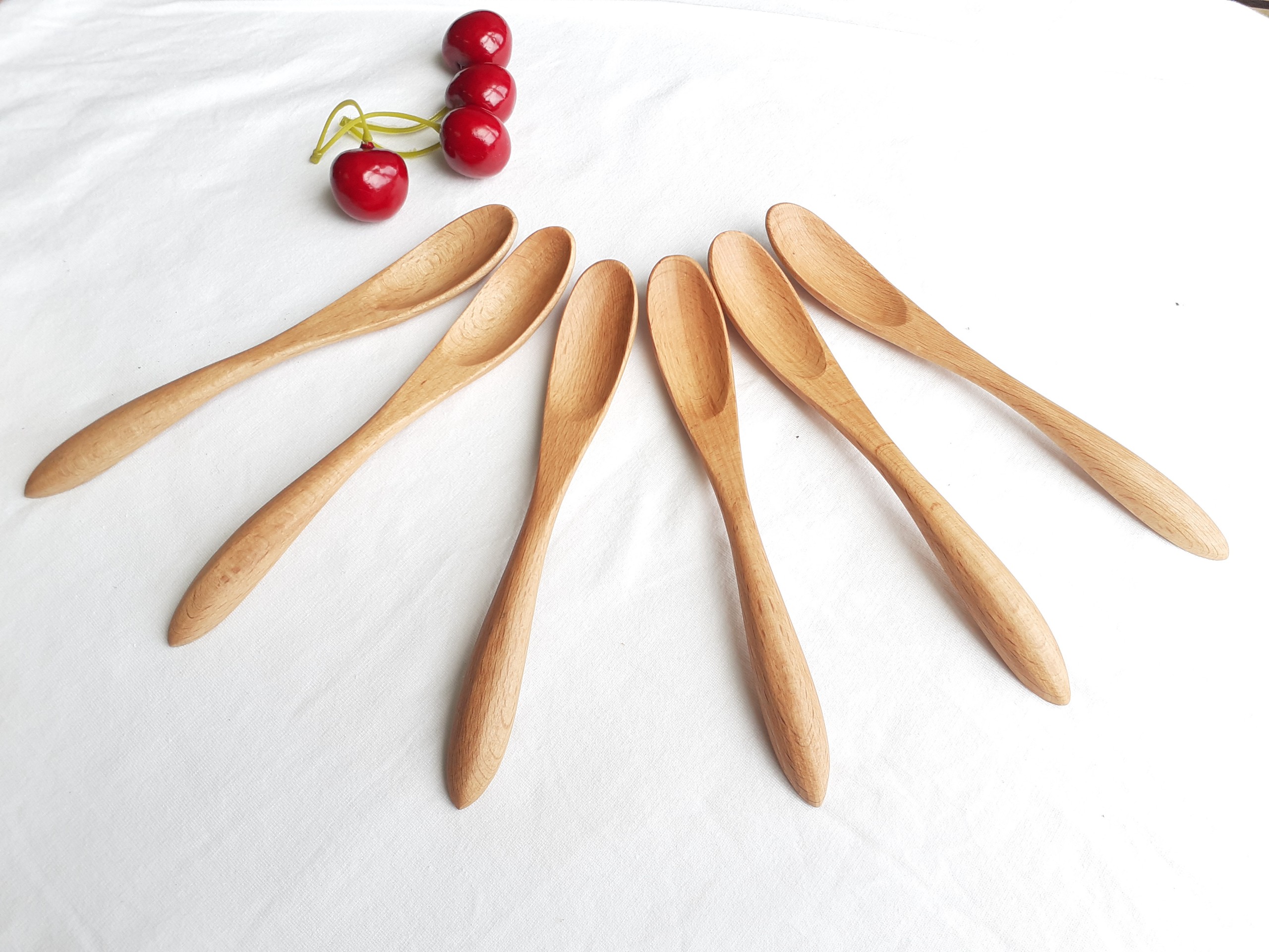 Bộ 6 thìa muỗng cà phê, sinh tố GỖ ĐÀO nhỏ màu sáng 15cmx2cm