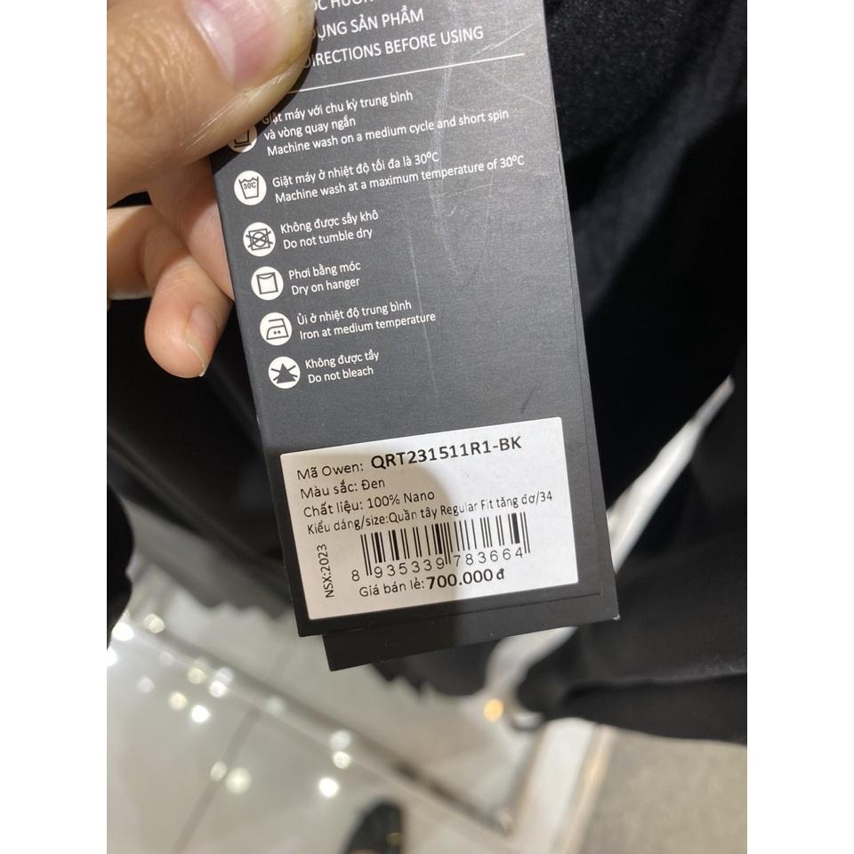 OWEN - Quần âu nam công sở dáng Regular màu đen trơn có trợ cạp co dãn mã QRT231511R1