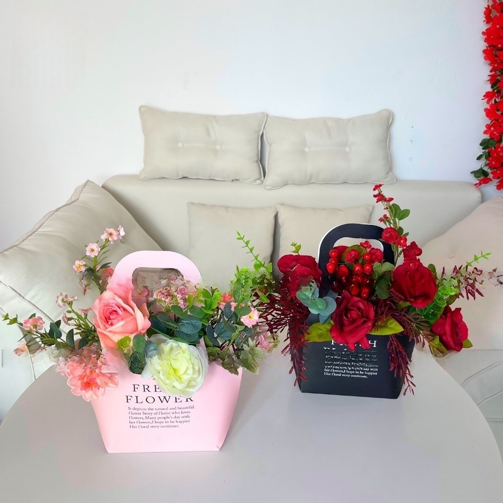 Giỏ hoa lụa, túi hoa lụa quà tặng hoa lụa - tăng thầy cô giáo 20/11 - Cây giả Decor trang trí nhà cửa