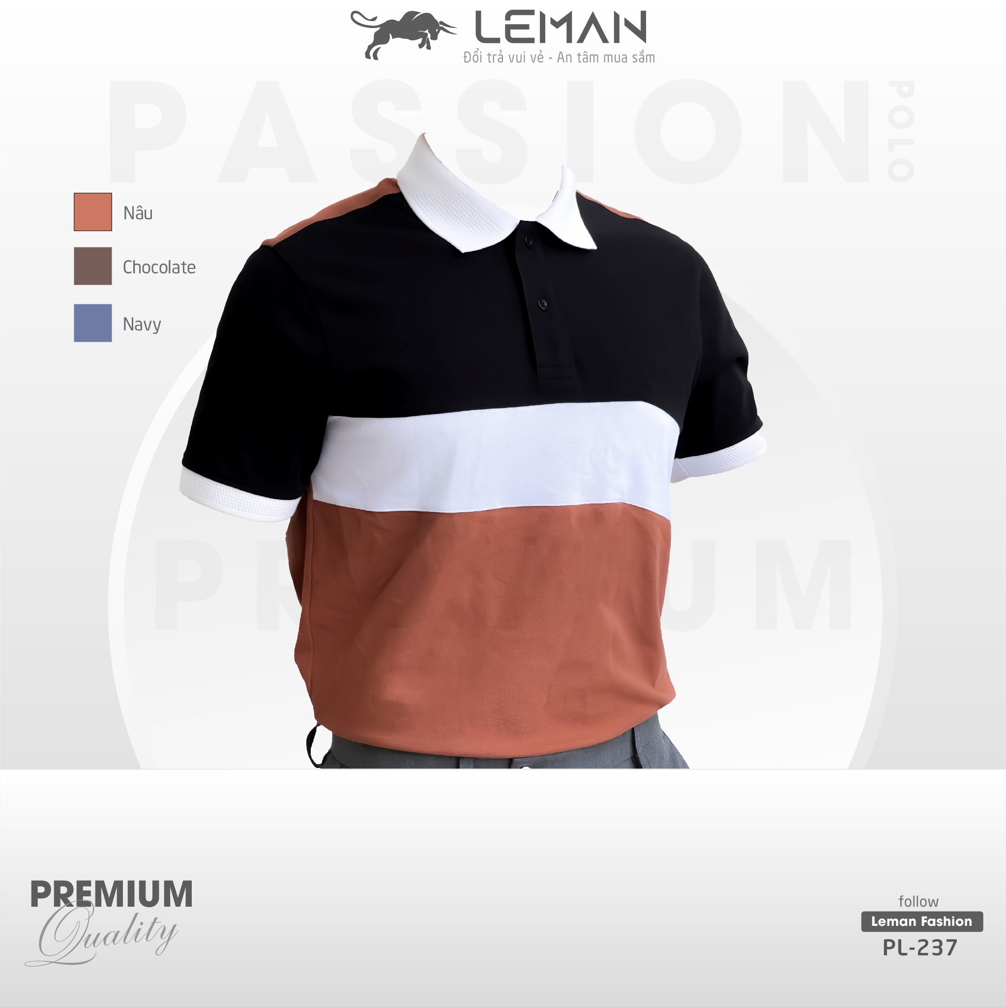 Áo thun polo nam Leman PL237 Vải Cotton 100% Pique dày dặn Slim fit