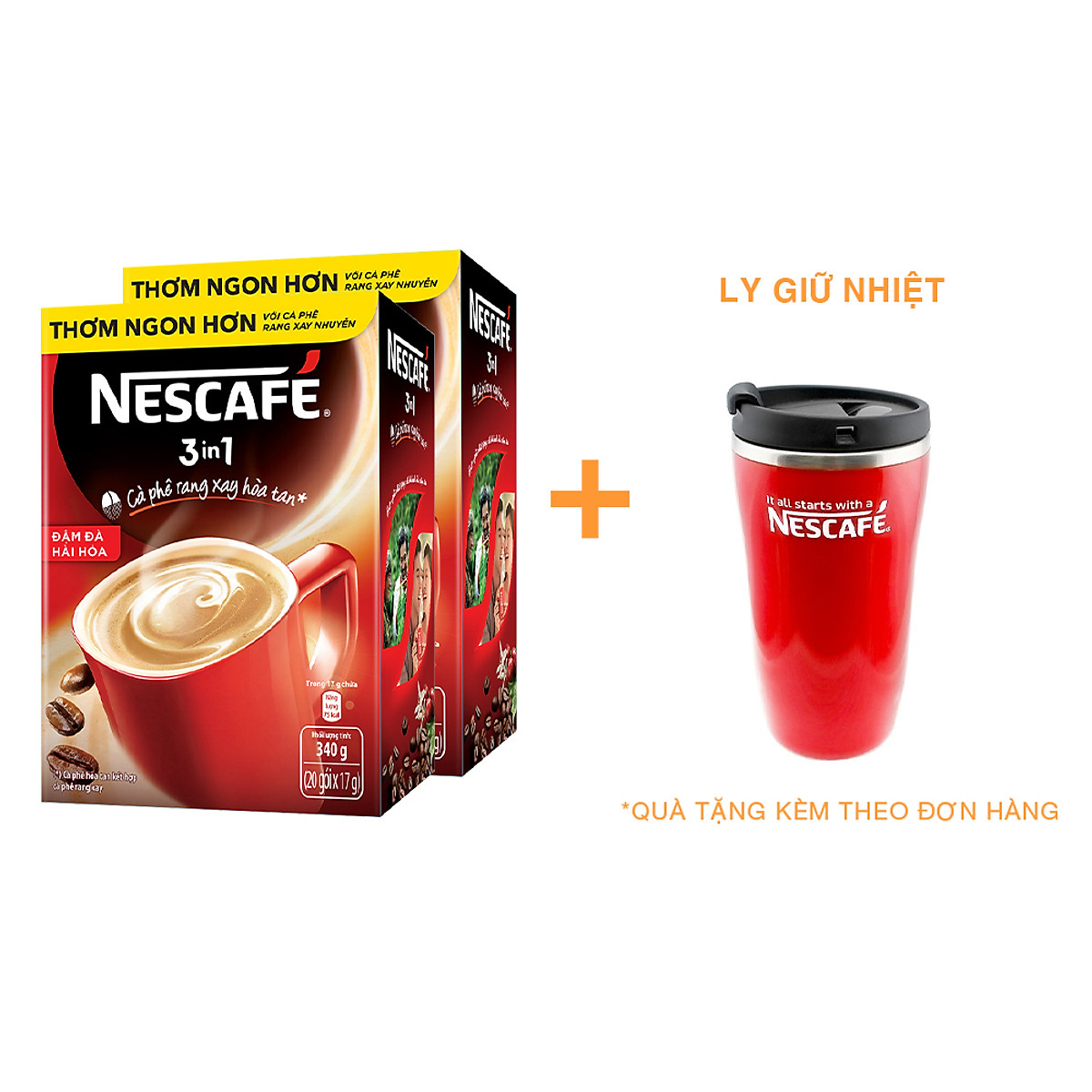 Combo 2 Hộp NESCAFÉ 3IN1 Công thức cải tiến - Vị nguyên bản - Hộp 20 gói x 17 g - [Tặng 1 Ly Giữ Nhiệt]