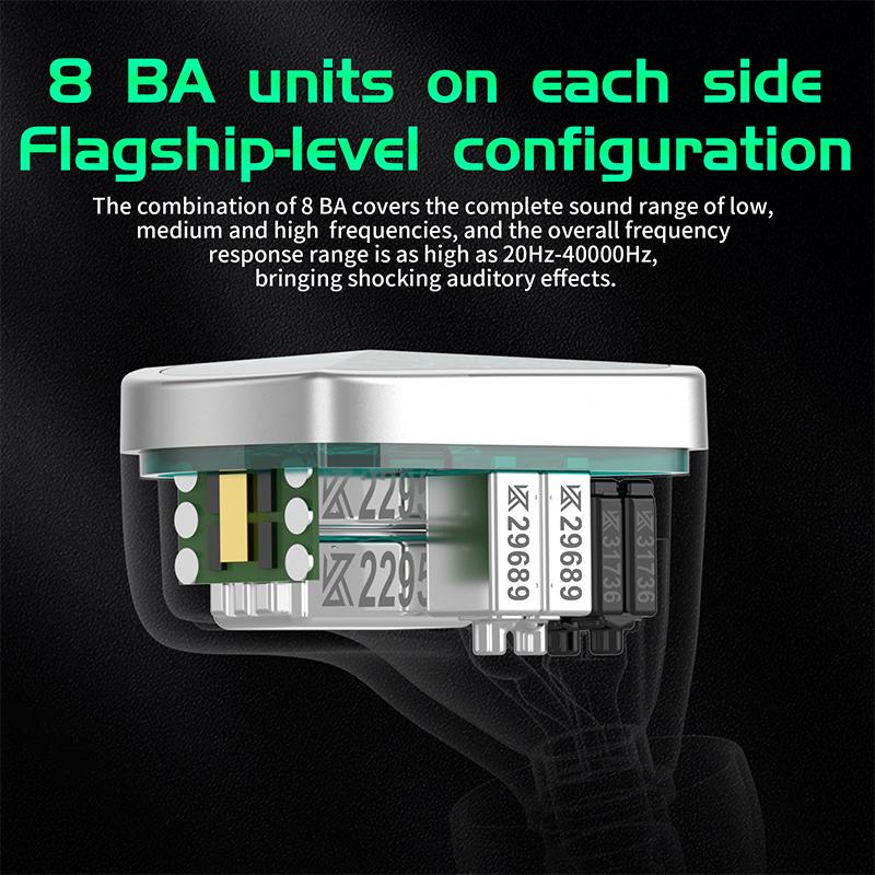 KZ AS16 Pro 16BA Tai nghe có dây Kim loại Phần ứng cân bằng 8BA Tai nghe nhét trong tai Tai nghe nhạc Hifi Bass Tai nghe chơi game thể thao có Mic Màu sắc: Xanh lục không có mic