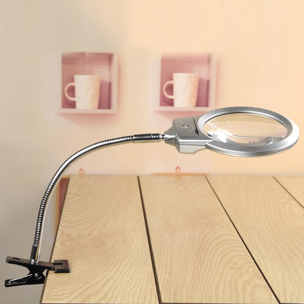 Pro Flexible Hands Free Magnifying Glass Desk Lamp Bright LED Lighted Gooseneck Magnifier with Clamp for Reading Diamond