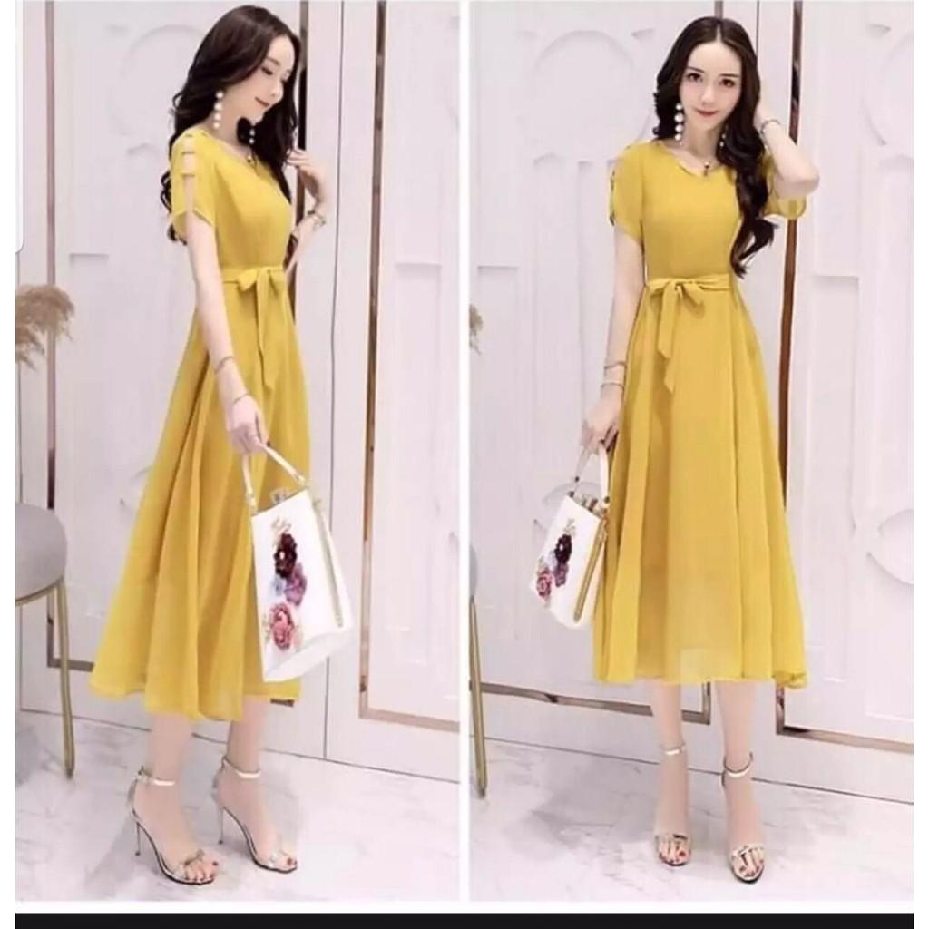 Đầm form dài voan chiffon xẻ đùi LANA Fashion MS307 đi chơi, dự tiệc / Có 6 màu