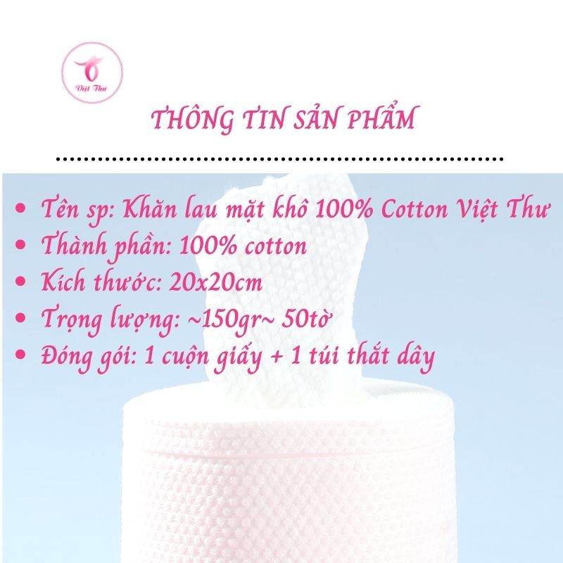 Khăn lau mặt dùng 1 lần Việt Thư, khăn mặt khô siêu mềm, siêu, siêu thấm, siêu dai, không chất huỳnh quang, bảo vệ da nhạy cảm, 20x20cm