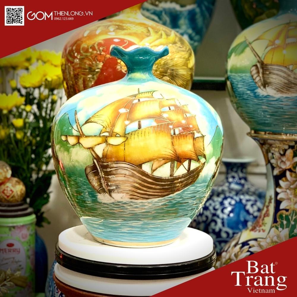 Bình Hút Tài Lộc Thuận Buồm Xuôi Gió 3D - Miệng Lượn Vẽ Vàng- Bình Hút Lộc Bát Tràng - Gốm Thiên Long
