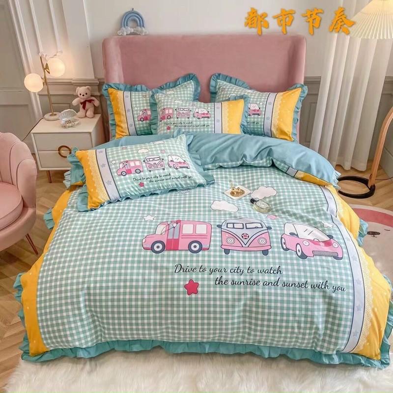 Set Chăn Ga Gối Cotton Pha Đũi Bèo Hàng Nhập Khẩu Cao Cấp 4 Món Nhiều Mẫu Bánh Bèo