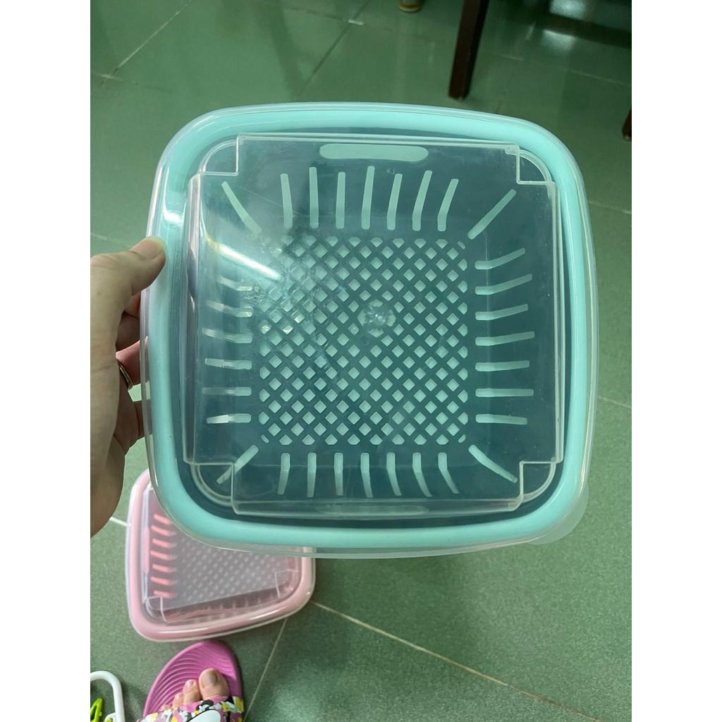 Rổ Đựng Hoa Quả Vuông 2 Tầng Ráo Nước