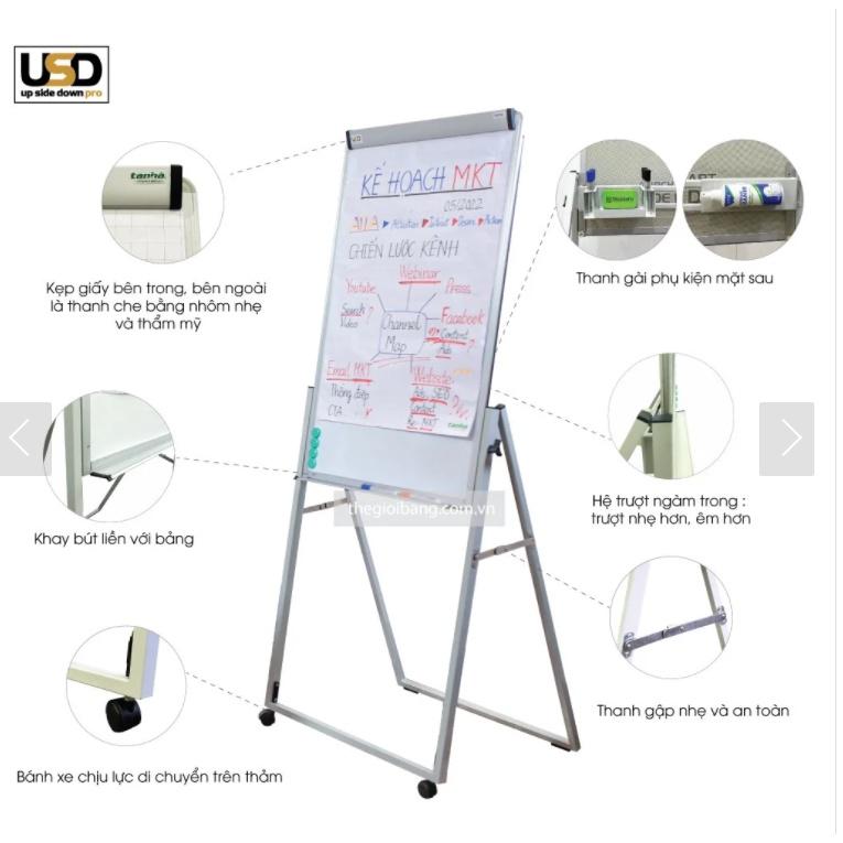 BẢNG FLIPCHART UPSIDEDOWN PRO 600x1000mm - TĂNG GIẢM CHIỀU CAO - CÓ THANH KẸP GIẤY