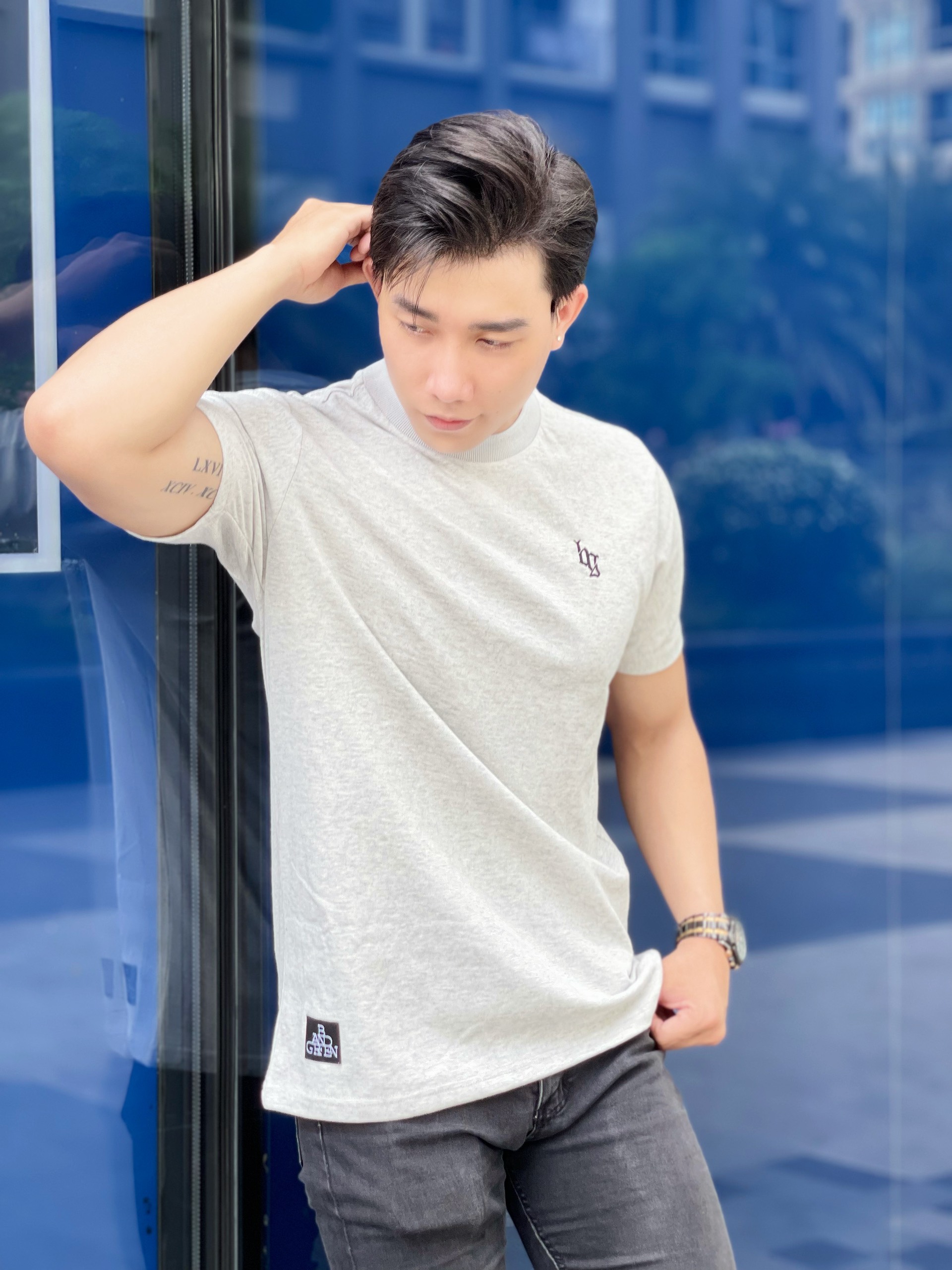Áo thun nam B&Green co giãn thoải mái, thấm hút mồ hôi, cổ tròn thêu logo