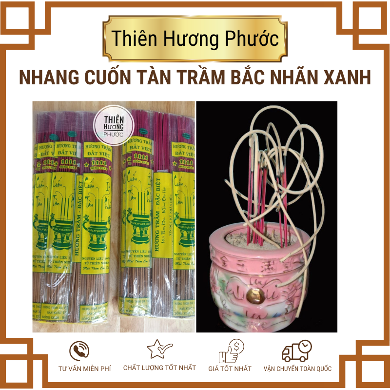 Nhang trầm Bắc cuốn tàn Lộc Thuấn 40cm gói 10 thẻ 240 cây mùi thơm êm dịu,ít khói