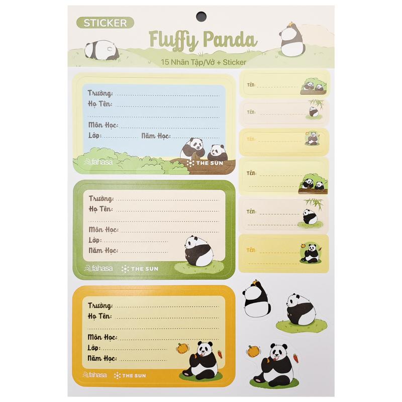 Nhãn Vở Fluffy Panda 3 Ô Kèm Sticker - The Sun (15 Nhãn)