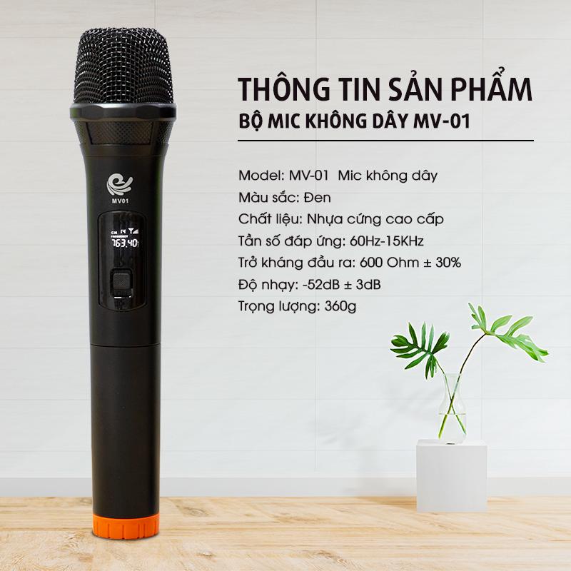 Micro Không Dây Karaoke Vietstar, 2 Mic Chuyên Dành Cho Mọi Loa Kéo, Âm Ly, Tần Số 50. Model MV01, Hàng Nhập Khẩu