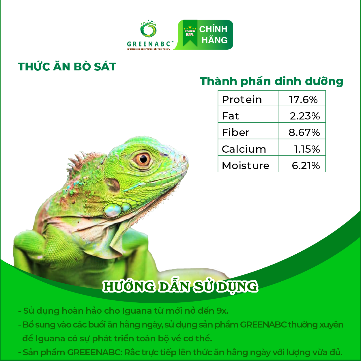 Thức ăn bò sát Iguana Baby - GREENABC dùng cho Rồng Nam Mỹ từ mới nở cho đến 9x giúp tăng kích thước, lên màu đẹp, phòng chống MBD, teo đuôi – Hộp 230g